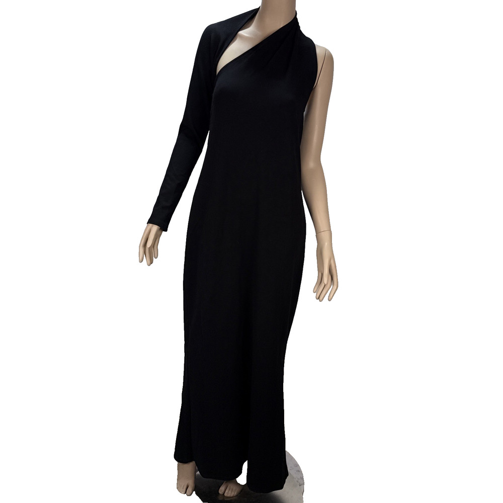Marcella Manhattan One Shoulder Maxi Long Dress Size XL Black Ponte Open Back
